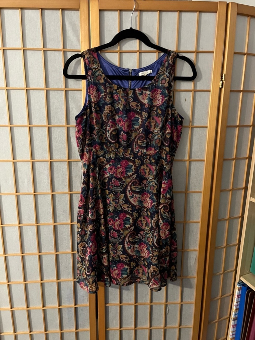 Under Skies Pink Green Blue Short Paisley Sheath Medium Sleeveless Lined Floral - Picture 2 of 5